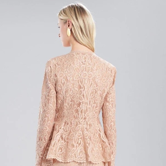 Josie Natori Lacquer Nude Lace Top NWT Zip front Semi Sheer Peplum - Picture 6 of 13